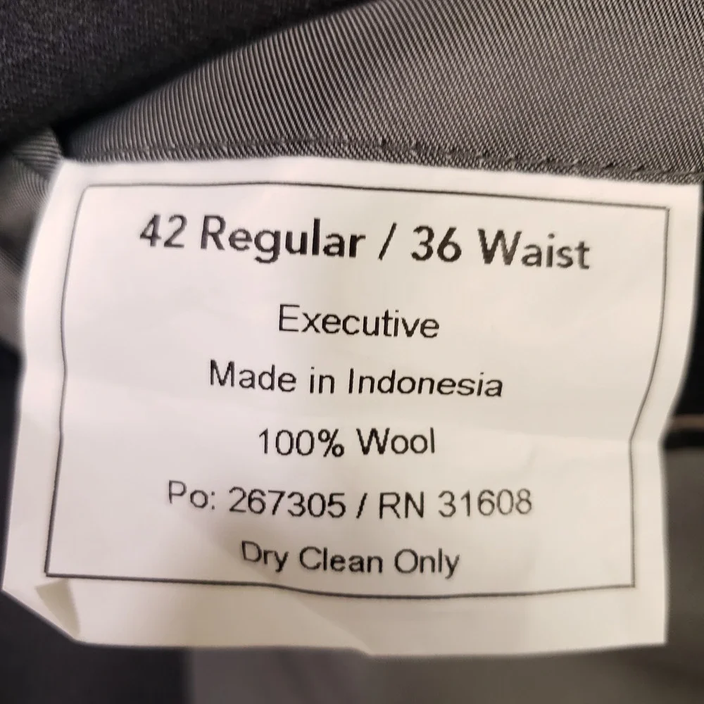 Jos. A. Bank Suit Mens 42R 36W Gray Tailored Fit Executive Wool 2-Piece Set